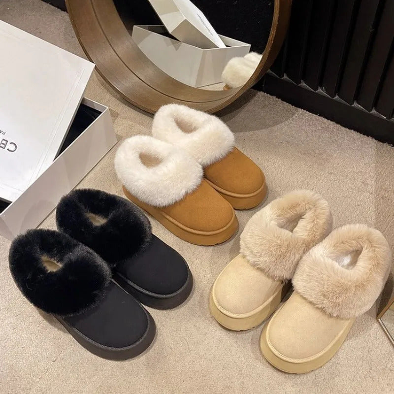 2024 New Warm Boots Women Winter Flats Shoes Short Plush Fur Ankle Snow Boots Casual Shoes Sport Suede Motorcycle Botas