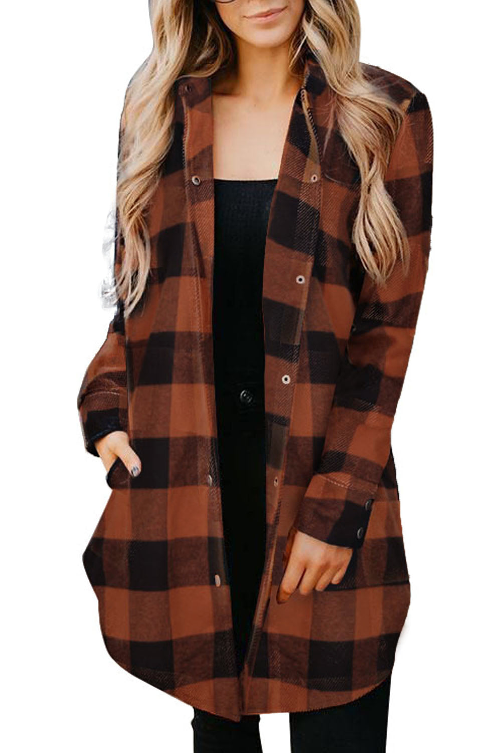 Blue Turn-down Collar Plaid Shirt Jacket