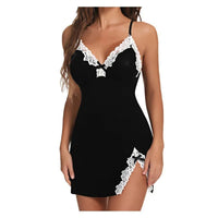 Women Nightdress Sexy Lace Chemise Bow Nightgown Sleepwear V Neck Full Slip Babydoll Lingerie Sleep Dress Sexy Costume