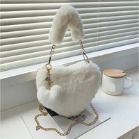 Faux Fur Heart-shaped Women Small Handbags Fluffy Plush Ladies Chain Shoulder Bag Fashion Female Furry Daily Clutch Purse