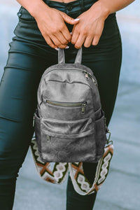 Gray Double Zipper Faux Leather Backpack