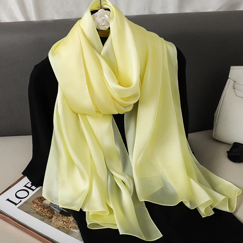 Foulard Silk Scarf Shawls Lady Bufanda Elegant Solid Scarves Women Sping Pashmina Hijab Wraps Female Beach Stoles 2024 Luxury