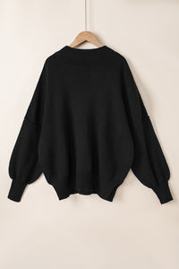 Gray Oversized Drop Shoulder Bubble Sleeve Pullover Sweater