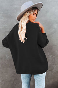 Black Oversize Knitted Drop-shoulder Sleeve Sweater