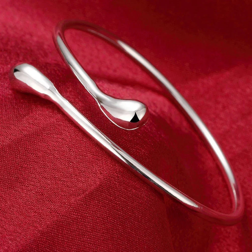 Trendy 925 Sterling Silver Bangles Bracelet Charms Cute Open for Women Fashion Jewelry Adjustment Size Cuff Wedding Party