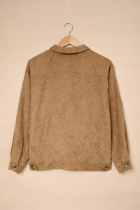 Khaki Ribbed Corduroy Long Sleeve Jacket with Pocket