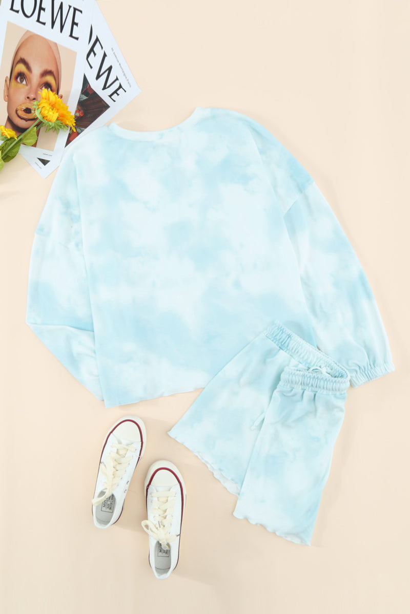 Sky Blue Tie Dye Knit Pajamas Set