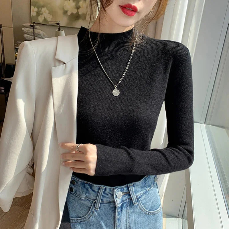 Turtleneck Sweater Women Fashion New Stretch Tops Women Knitted Pullovers Long Sleeve Bottoming Knitted Sweater