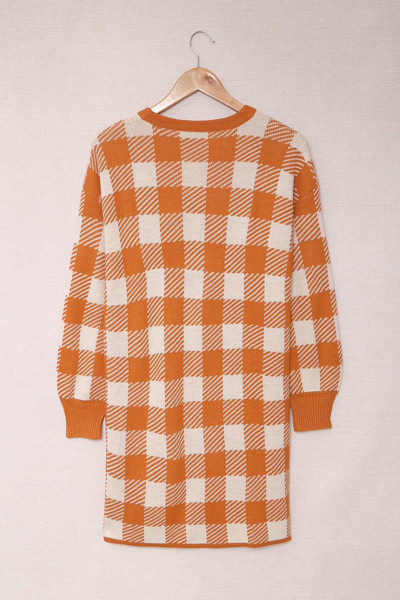 Orange Plaid Sweater Dress