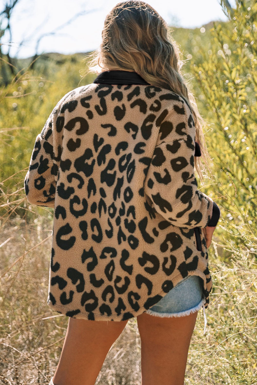 Black Contrast Trimmed Leopard Teddy Shacket