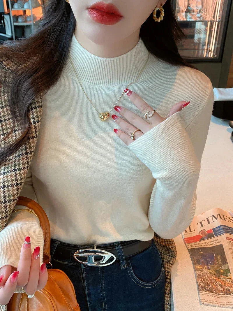 Turtleneck Sweater Women Fashion New Stretch Tops Women Knitted Pullovers Long Sleeve Bottoming Knitted Sweater