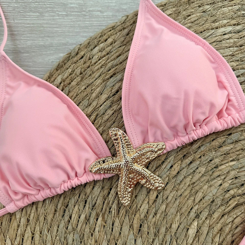 Sexy starfish 3 Pieces Bikinis 2024 Swimsuit For Women Black Swimwear Brazilian Bikini Set Biquini Female Swimuits Beachwear