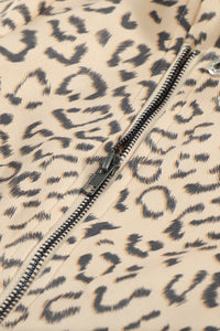 Leopard Print Zipper Lapel Collar Jacket