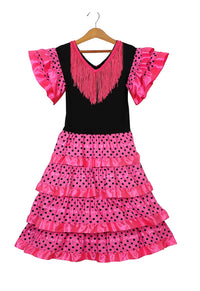 Dress Women 2024 Europe America Short Sleeve Midi Dress Traditional Spanish Dance Dress For Girls Festival Tassel Dot Dress