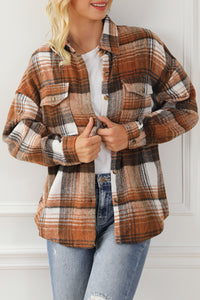 Medium Grey Plaid Flap Pockets Shacket