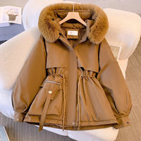 Fleece Lined Hood Down Jacket Winter Coat for Women Warm Drawstring Padded Parkas Korean Casual Streetwear Female Puffer Outwear