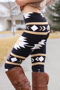 Black Western Aztec Print High Waist Leggings