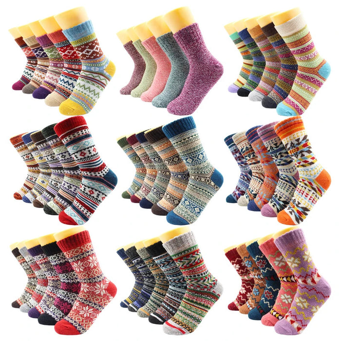 5 Pairs Winter Warmer Women Thicken Thermal Wool Cashmere Snow Socks Fashion Casual Euramerican National Wool Socks for Women