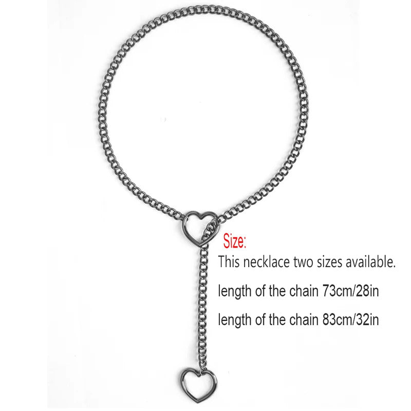 Heart Slip Chain Necklace For Women Punk Rock Long Chain Choker Necklace Gifts Adjustable Goth Jewelry