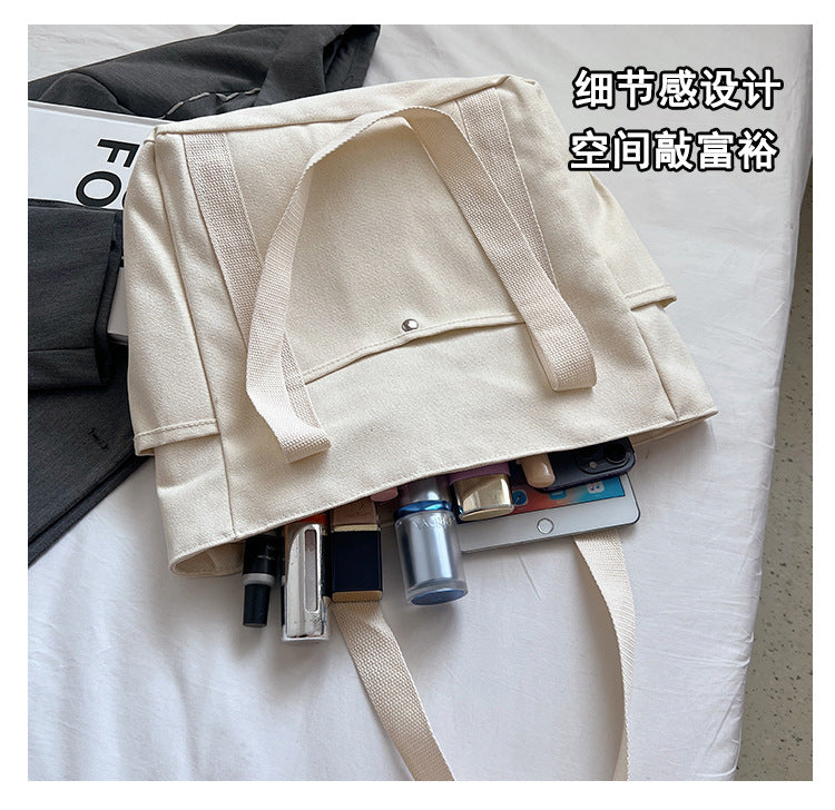 Preppy Style Shoulder Bag Unisex Large Capacity HandBag Casual Versatile Solid Canvas Bag Student Commuting Zipper Square Bag