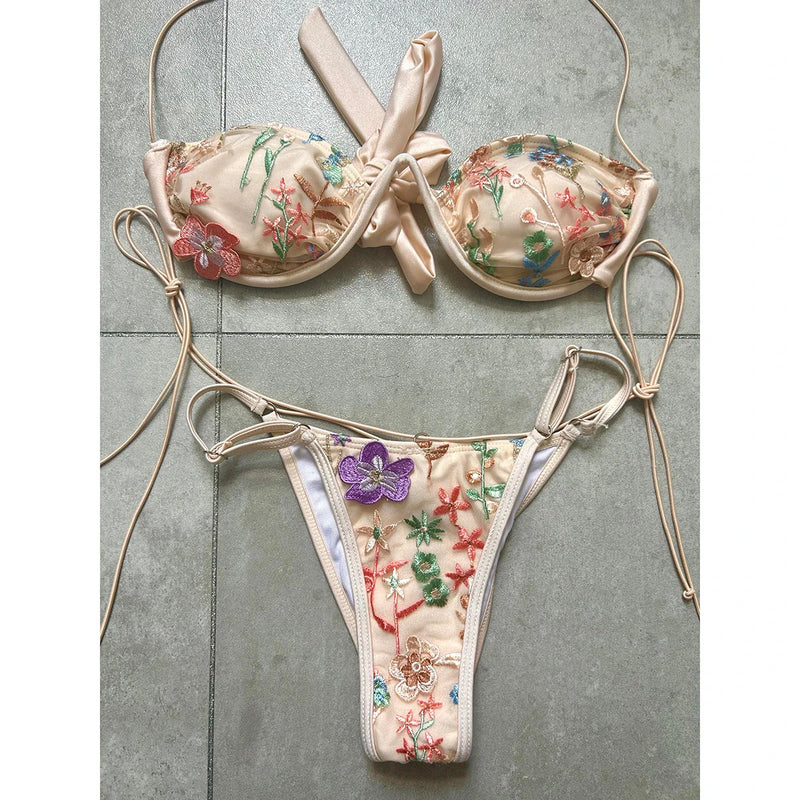 Push Up Bikini Sexy Women Swimsuit Female Swimwear 2024 Micro Bikini Set Swimming Suit Floral Thong Beachwear Brazilian Biquini