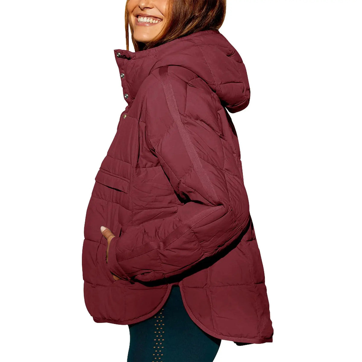 Autumn Winter Solid Color Padded Jacket For Women Fashion Pockets Long Sleeves Hooded Pullovers Japanese And Korean Casual Coats