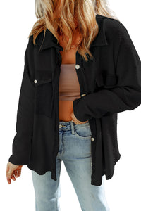 Black Contrast Flap Pockets Relaxed Shacket