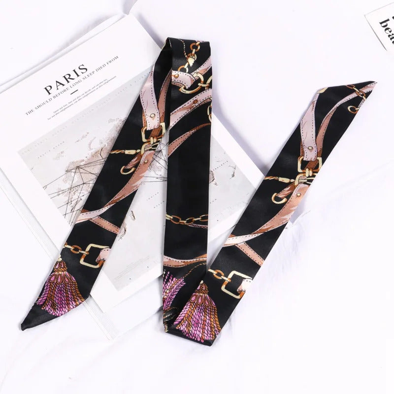 New Print Flower Small Scarf for Women Handle Bag Ribbons Brand Fashion Head Scarf Small Long Skinny Scarves Wholesale Headbands