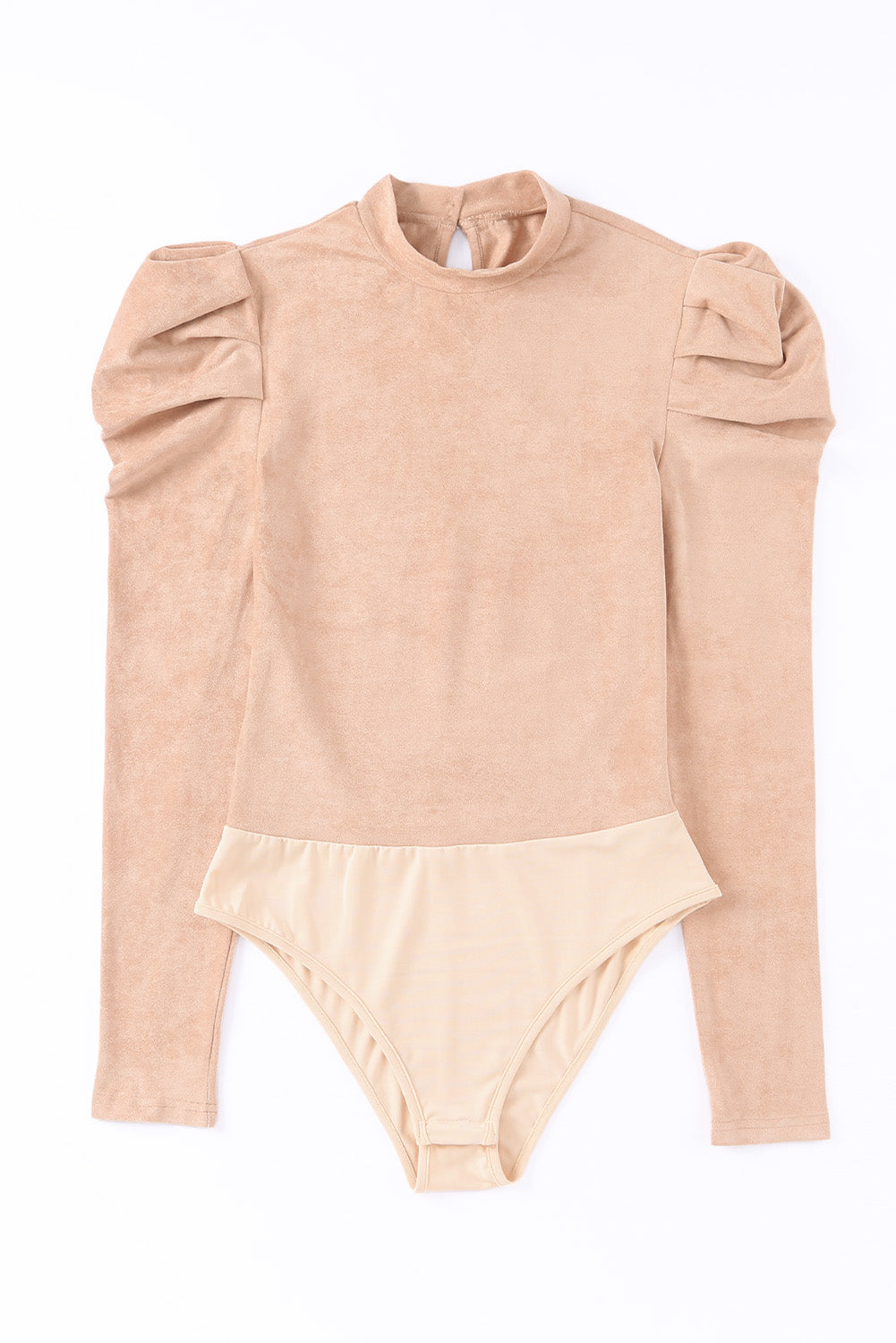 Brown Puff Sleeve Suede Bodysuit