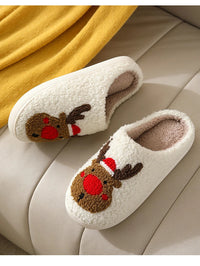 Christmas Elk Cotton Slippers for Women Men Winter Cute Cartoon Home Non Slip Couple Floor Slides Indoor Plush Shoes 20