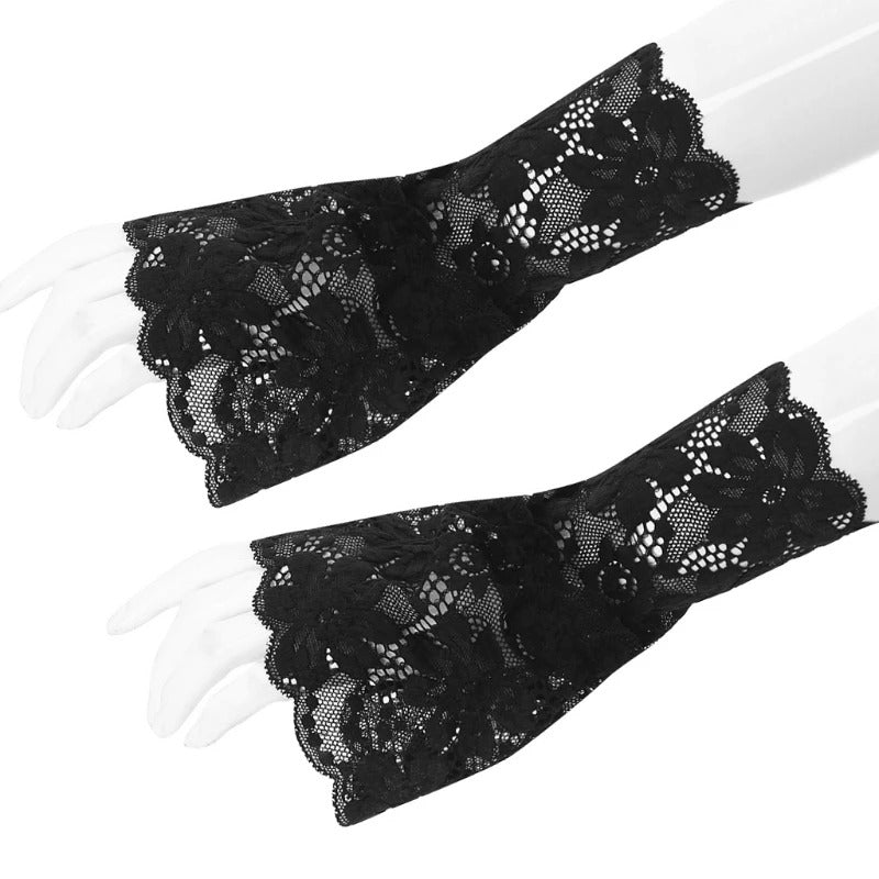 Women Fake Arm Sleeves with Short Tassels White and Black Pleated Cuff Beautiful Lace Accessories Outdoor Embellishments