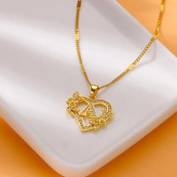 Zircon Flower Heart Initials Necklaces For Women Stainless Steel Heart Lover Gold Color Letter Chain Collar Necklace Jewelry