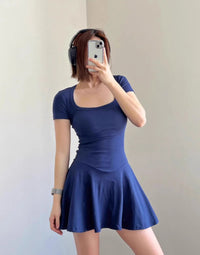 Women's Square Neck Short Sleeve Skater Dress