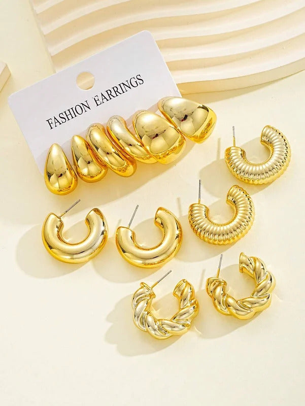 12pcs/Set Classic Fashion Twist C Shape Tear Drop Design Women's Gold-Color Earrings For Daily Workplace And Party Outfits 2024