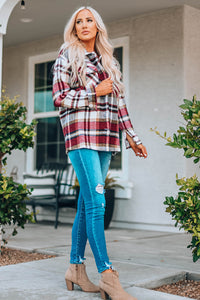 Blue Geometric Plaid Print Pocketed Shacket