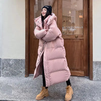 Warm Winter Pink Hooded Long Women Parkas Chaqueta Thick Cotton Padded Windproof Parcas Overcoat Casual Loose Snow Wear Jaquetas