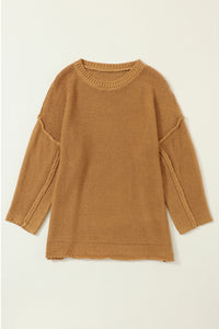 Brown Slouchy Textured Knit Loose Sweater