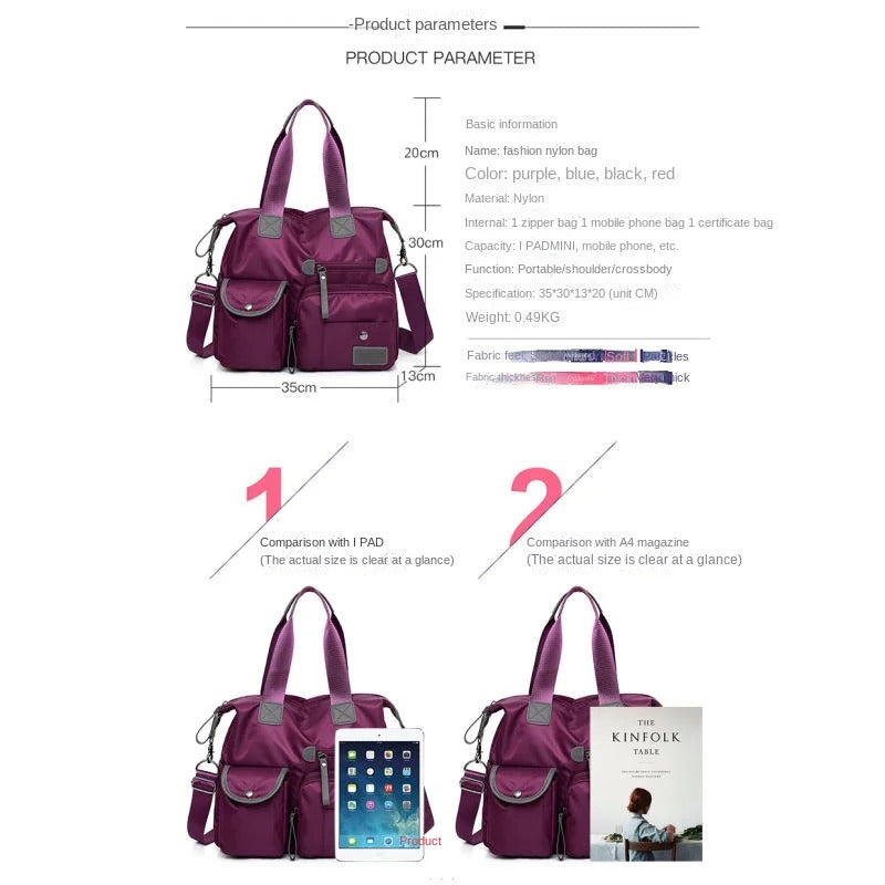 New Fashion Women Waterproof Oxford Tote Bag Casual Nylon Shoulder Large Capacity Travel