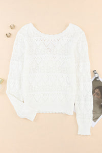 White Surplice V Openwork Textured Sweater