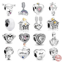 Europe 925 Silver Family Charm Fit Original Bracelet Jewelry Pendant Boy Girl Sparkling Mom Bead Sisters Pandora Dangle Plated