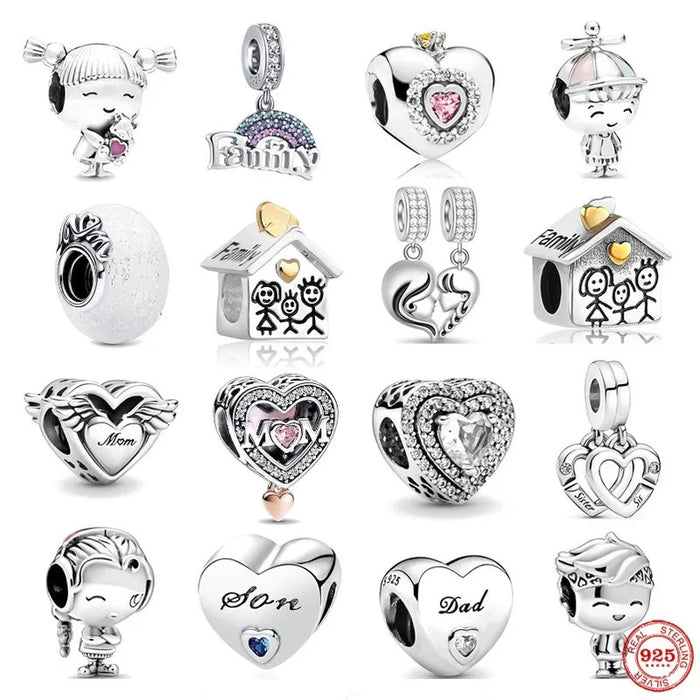 Europe 925 Silver Family Charm Fit Original Bracelet Jewelry Pendant Boy Girl Sparkling Mom Bead Sisters Pandora Dangle Plated