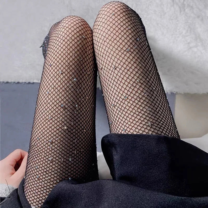 2024 Summer Fishnet Diamond Pantyhose for Women Sexy Fashion Shiny Net Tights Female Slim Rhinestone Mesh Nylon Stockings Tights