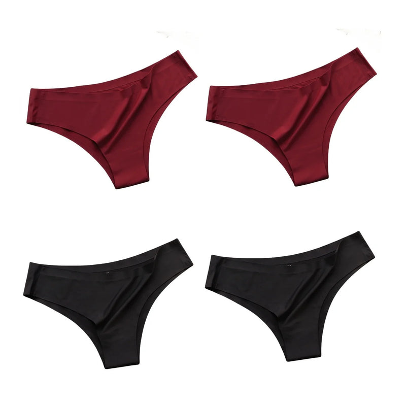 4PCS/Set Seamless Panties Women Sexy Underwear Ice Silk Underpants Low Waist G-string Female Soft Solid Ultra-thin Briefs