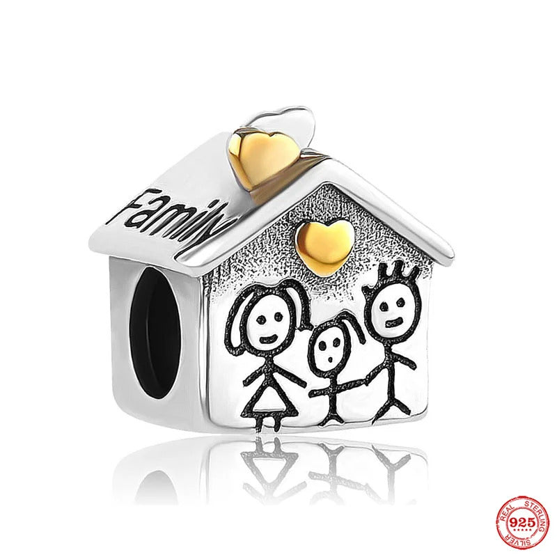 Europe 925 Silver Family Charm Fit Original Bracelet Jewelry Pendant Boy Girl Sparkling Mom Bead Sisters Pandora Dangle Plated