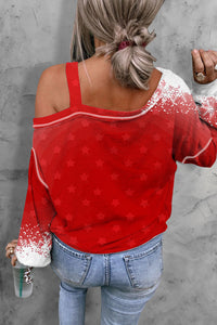 Red Merry Christmas Snowflake Santa Claus Cold Shoulder Blouse