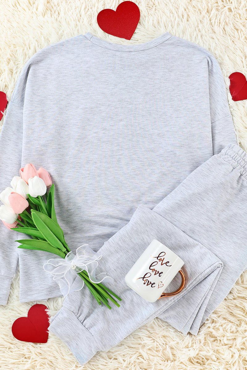 Gray BE Kind Leopard Heart Graphic Pullover and Joggers Lounge Set