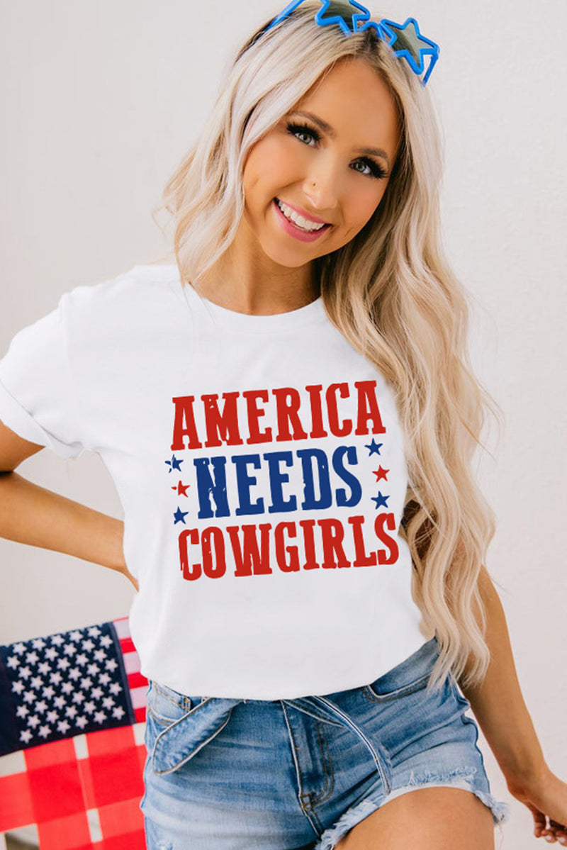 White America Needs Cowgirls Crew Neck Graphic Tee