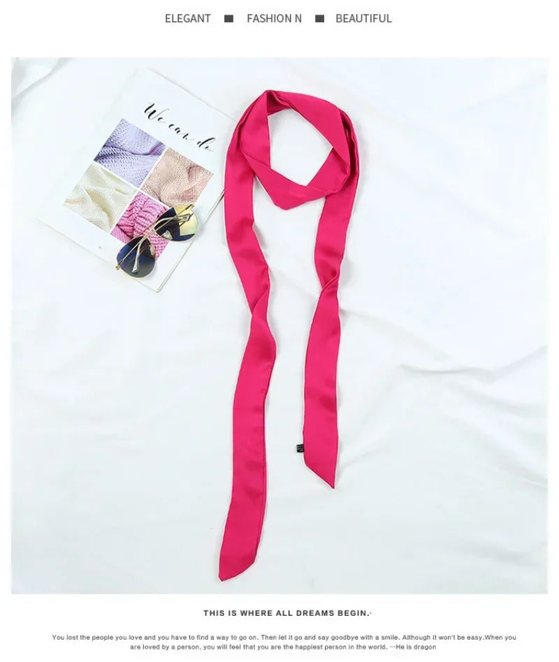 5X190CM Women Narrow Long Scarf Solid Color Chiffon Red Tie Black Bag Ribbon Headband Choker Streamer Lady Accessories