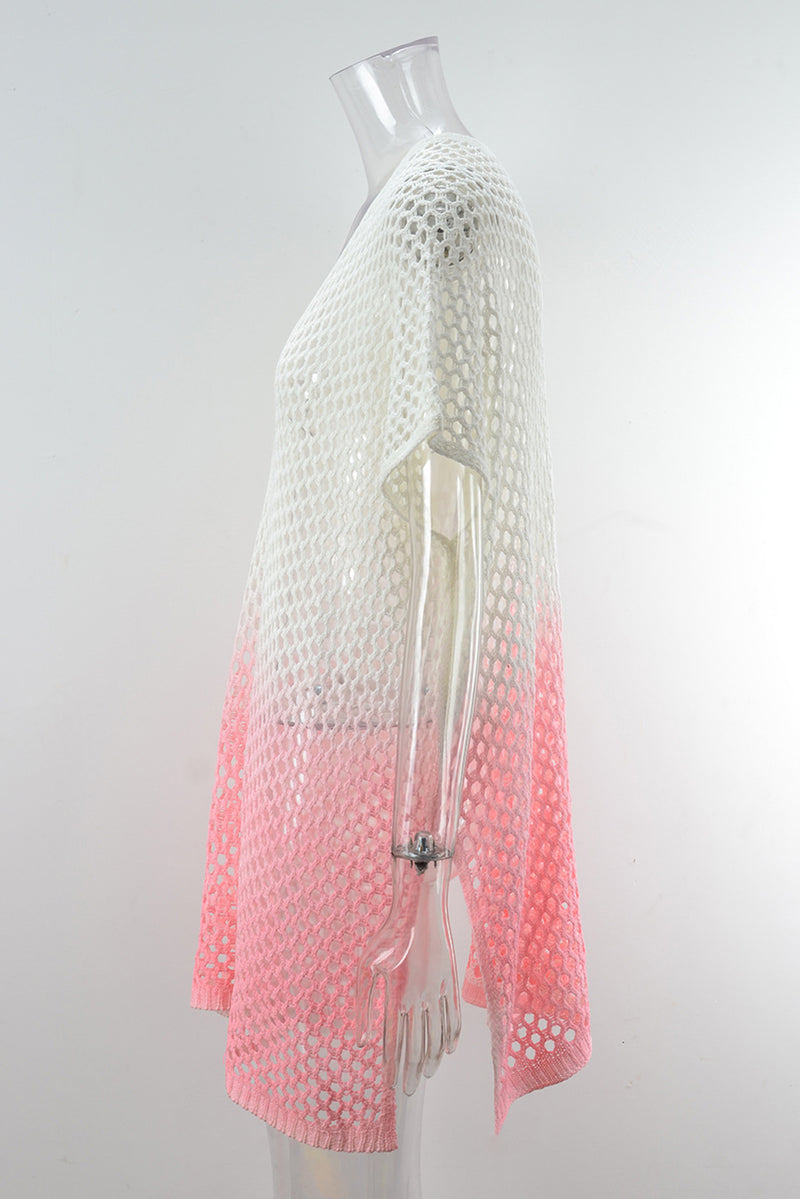 Pink Ombre Fishnet Hollow-out Beach Cover up