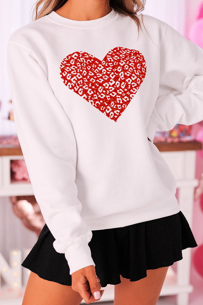 Beige Valentine's Day Heart Graphic Pullover Sweatshirt